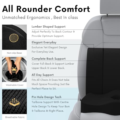 Image of Pillow Kit Memory Foam Back Support and Siting Cushion Ergonomic Adjust Sitting Position Relief Pain for Car or Office Chair. (Midnight Black, Lumbar)