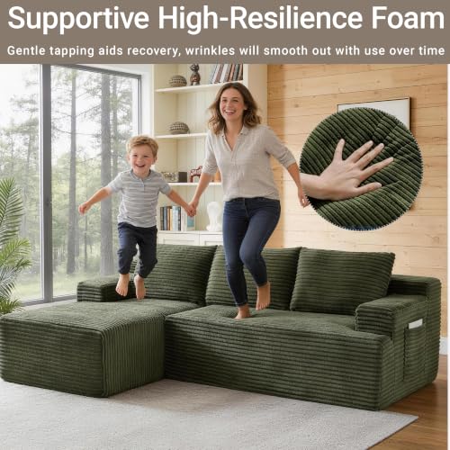 Image of Boneless Couch, Modular Sectional Couches for Living Room, U-Shaped Cloud Couch Sofa with Deep Seat, Fluffy Corduroy Upholstered Corner Sofa