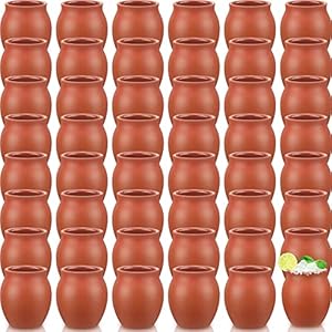 Gejoy 48 Pcs 3oz Cantaritos De Barro Mexicanos Cantaritos Shooters Pottery Taco Tuesday Mexican Clay Cup Fiesta De Barro Mexicanos Cocktail Cups Cocktail Glasses for Tequila Margaritas Mojitos
