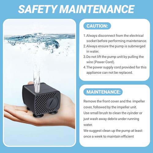 Image of GOZILLA Mini Submersible Water Pump, Ultra Quiet Pump (5W,300L /H,79GPH) for Terrarium, Aquarium,Fish Tank,Tabletop Fountain and Pet Fountain.