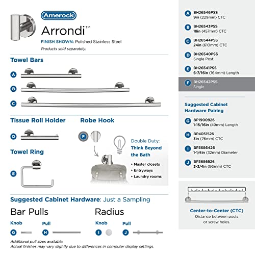 Image of Amerock Arrondi Single Prong Polished Stainless Steel Wall-Mounted Hook
