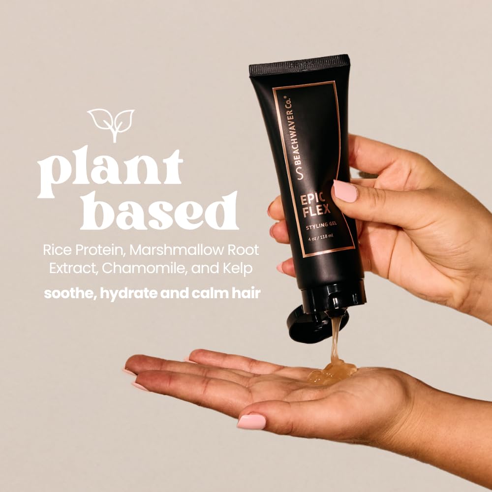 The Beachwaver Co. Epic Flex Styling Gel - Full Size (4 Oz) | Lightweight, Plant-Based Vegan Hair Gel w/Rice Protein & Botanicals | Flexible Hold, Frizz Control, Style Definition | Bali Beach Night