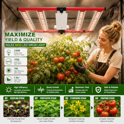 AGLEX 240W LED Grow Lights UV IR Grow Lights for Indoor Plants with 780PCS Diodes Daisy Chain Foldable & Dimmable Full Spectrum Commercial Hydroponic Growing Lamp 3x3/4x4 Grow Tent by AGLEX - Used condition - Image 3