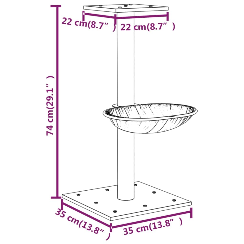 Árbol rascador con cueva y hamaca, 74 cm | Torre de escalada compacta para el salón con un acogedor hueco para tumbarse y una robusta placa de suelo de madera.