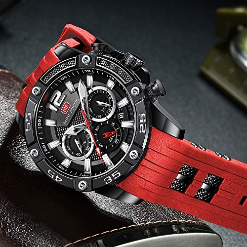 Image of Mini Focus MF0349G Chronograph Watch for Men with Silicone Strap, Multifunction Analog Dial, Quartz Movement, Date Display, Luminous Hands & Water Resistance - Sport Casual Men's Wristwatch