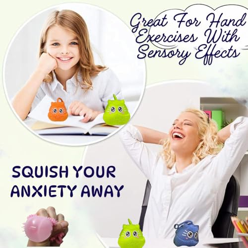 Image of GRAPHENE Flashing Squishy Stress Ball Soft Silicone Squeezable Puffer Sponge Stress Relief Toy Sensory Smiley LED Light Glowing Hair Cat Sensory Fidget Toys for Kids Birthday Gift (Pack of 1)