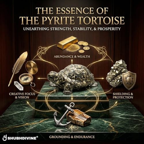 Image of Pyrite Tortoise (Kachhua) Certified Natural Crystal Figurine | Symbol of Success, Growth & Wealth | Home Decor | 2.7 x 1 Inch