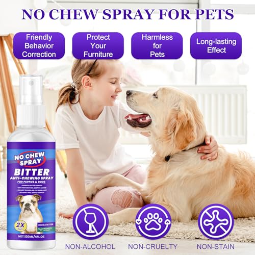 JOVIAL 2 Stück Bitterspray Hund, 240ml Anti Kau Spray, Erziehungshilfen für Hunde um das Kauen und Lecken von Möbeln, Schuhen, Bandagen zu Stoppen, Sicher für Innen- und Außenanwendung