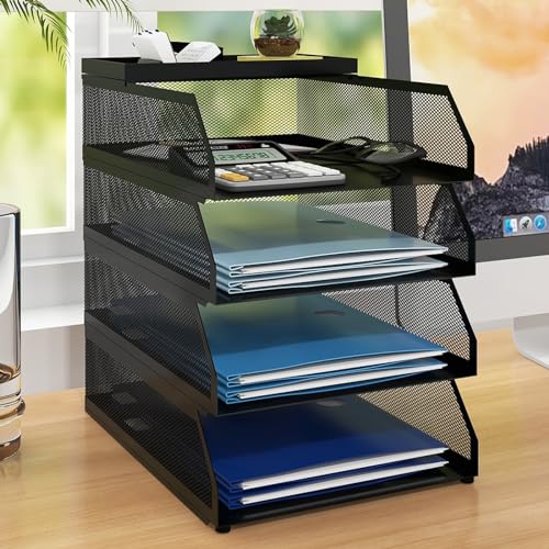 PUNCIA Dokumentenablage A4 Briefablage 4 Ablagefächer aus Metall Datei Organizer Papierablage Aktenaufbewahrung Ablagesystem Dokumentenhalter für Büro Arbeitszimmer Schule Office Möbel Schwarz