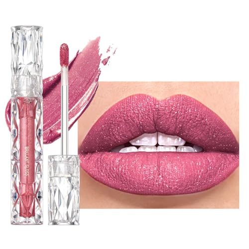 Glitzer Lipgloss Matt, Flüssig Lippenstift mit Diamond Funkeln, 3D Perlglanz Lip Gloss Wasserfest & Langlebig, Hochpigmentierter Metallic Shimmer Lippen, Seidige Textur, Feuchtigkeitsspendende Formel