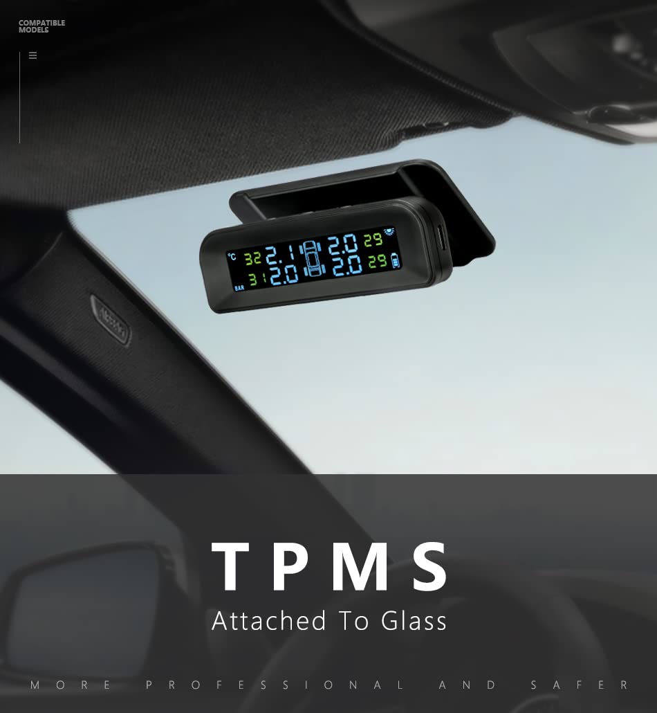 Tpms Sistema di monitoraggio della pressione dei pneumatici for auto intelligente Display dell'orologio digitale solare Sistema di allarme di sicurezza della temperatura della pressione dei pneumatici