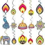 48PCS Diwali Decoration Diwali Hanging Swirls Candlelight Peacock Lotus Elephants Cutouts Ceiling Hanging Swirls for Deepawali Festival of Lights Party Indian Traditional Party Decoration Supplies