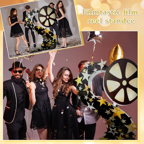 Image of DoubleFill 6 ft Movie Awards Night Party Decorations Film Reel Cardboard Cutout Stand up Premiere Party Decorations Red Carpet Photo Prop Backdrop for Movie Awards Night Theme Decor