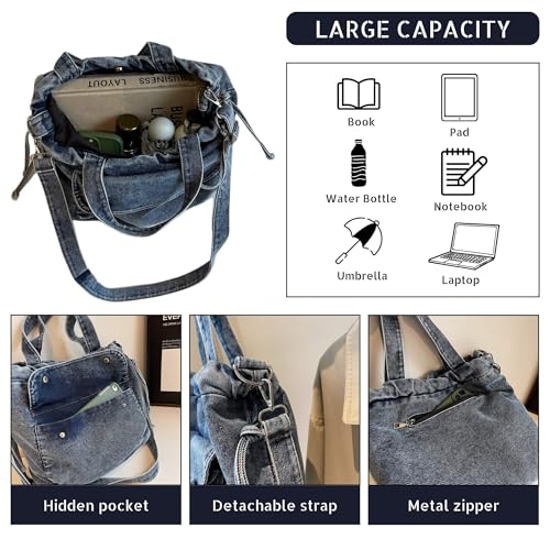 Women's Denim Crossbody Bag with Multi-Pockets Durable Jean Hobo Purse for Daily Use Travel3