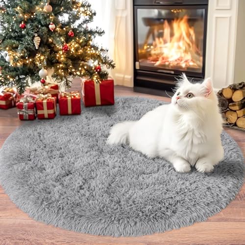 Chicnix Teppich Rund 100 cm Hochflor für Schlafzimmer, Teppich Wohnzimmer...