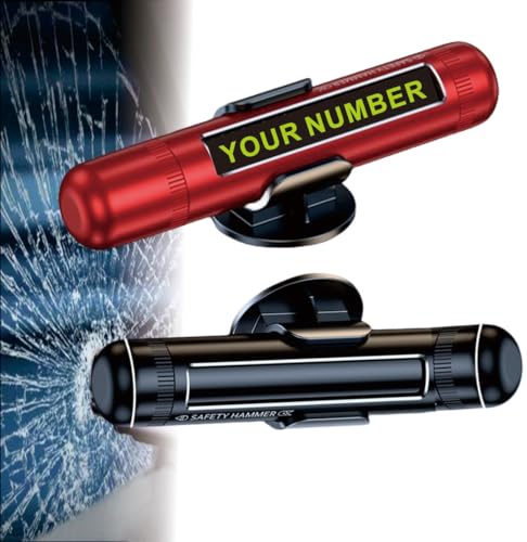 LuFOX 2 Pack Car Safety Hammer Seat Belt Cutter Phone Number Plate Fashionable 3-in-1 Design Best Gift Option Emergency Escape Tool (Red+Black)