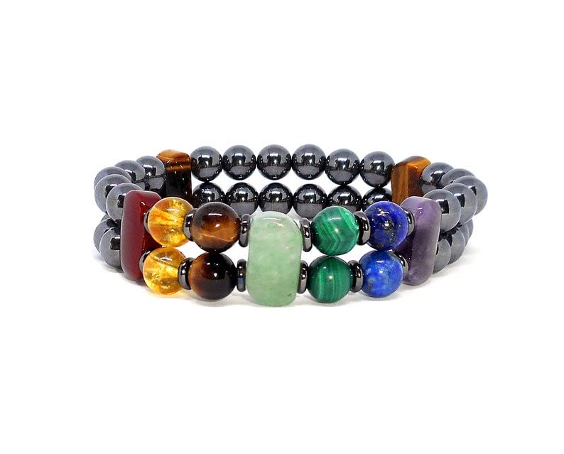 Bracelet 7 chakras et onyx mat LKBEADS 8mm pour hommes et femmes