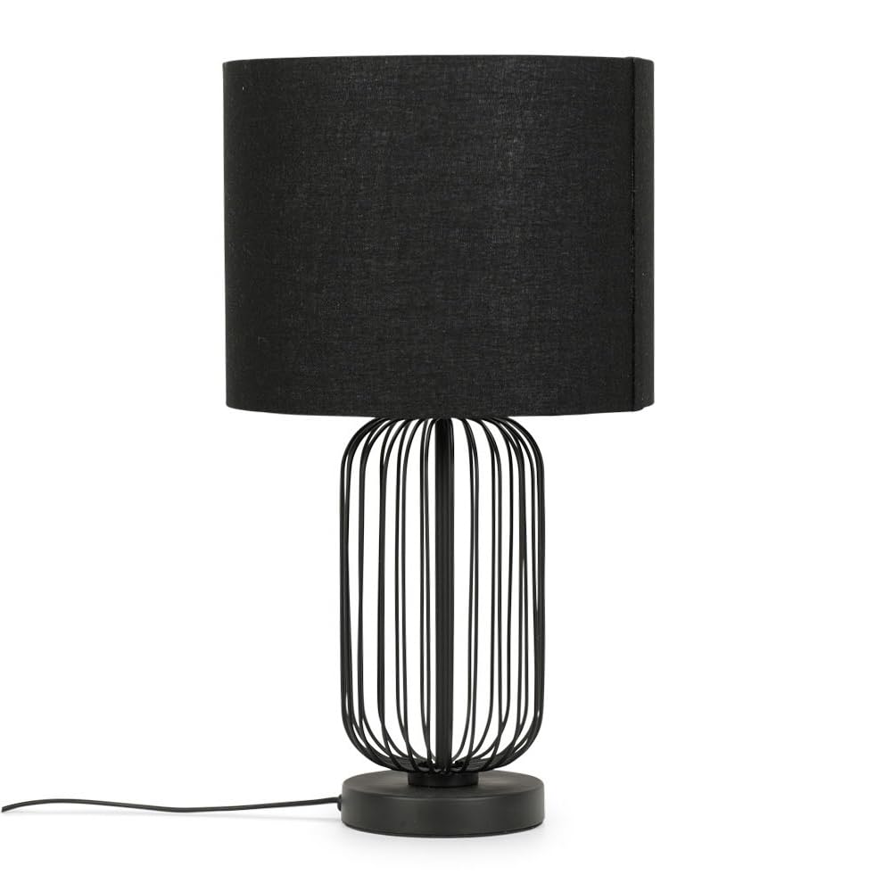 ValueLights | Black Wire Cage Metal Bedside Dimmer Touch Table Lamp with Fabric Drum Lampshade | Table Lamps, Home Décor & Improvement Essential | Set of 2