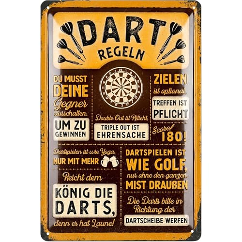 LANOLU Retro Blechschild DART Regeln - Bar und Partykeller Dekoration Irish Pub Deko lustiges Geschenk für Männer vintage Metallschild mit Stanzung und Wölbung 20x30cm