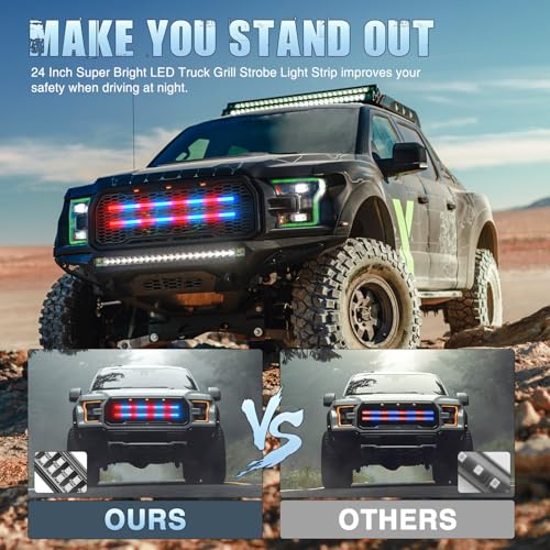Image of Nilight 2PCS 24 inch Truck Grille Strobe Lights Strip 384 LED Emergency Light Red Blue Flexible Side Flashing Warning Caution Safety Waterproof Lighting Kit for Trucks Tow Plow Construction Vehicles