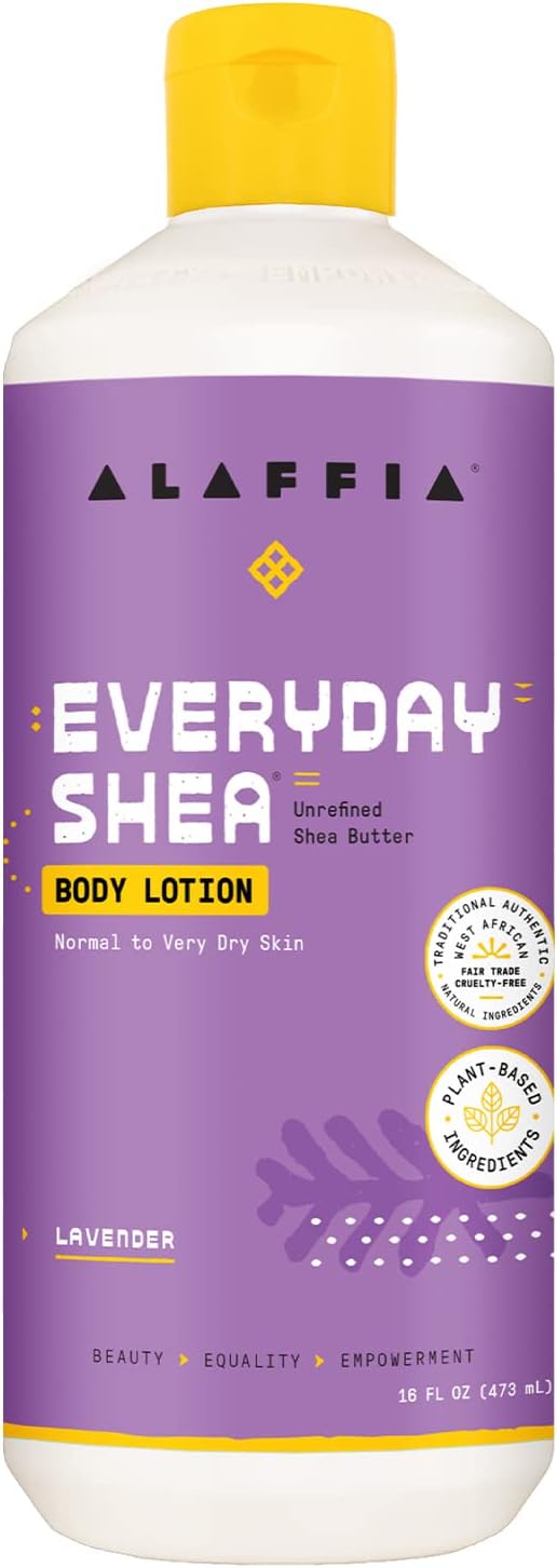 Alaffia (Lavender, 470mls) - - Everyday Shea Body Lotion, Normal to Very Dry Skin, Moisturising Support for Hydrated, Soft, and Supple Skin with Shea Butter and Lemongrass, Fair Trade, Lavender, 47...