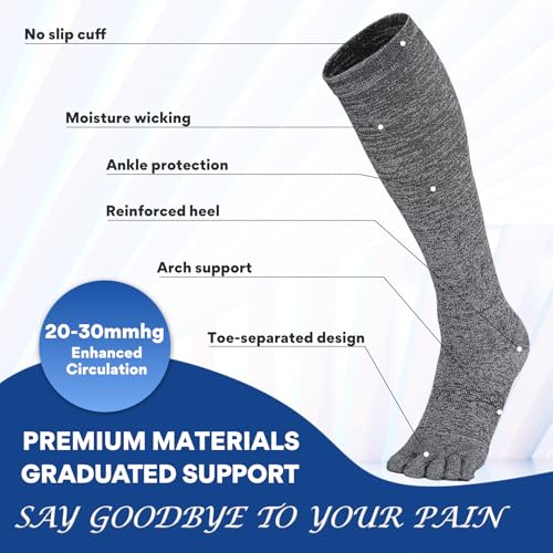 Image of Knee High Compression Socks Coolmax Toe Socks Moisture Wicking Graduated Support for Running,Travel,Flight