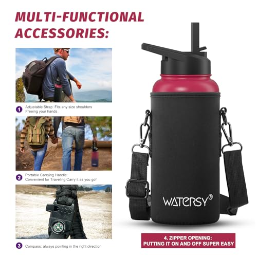 Image of 32oz Insulated Water Bottle (Cold for 48 Hrs),BPA Free&Leak Proof,Stainless Steel Water Flask,Water Jug with Straw Spout Lids for Gym,Hiking,Travel,Red Purple