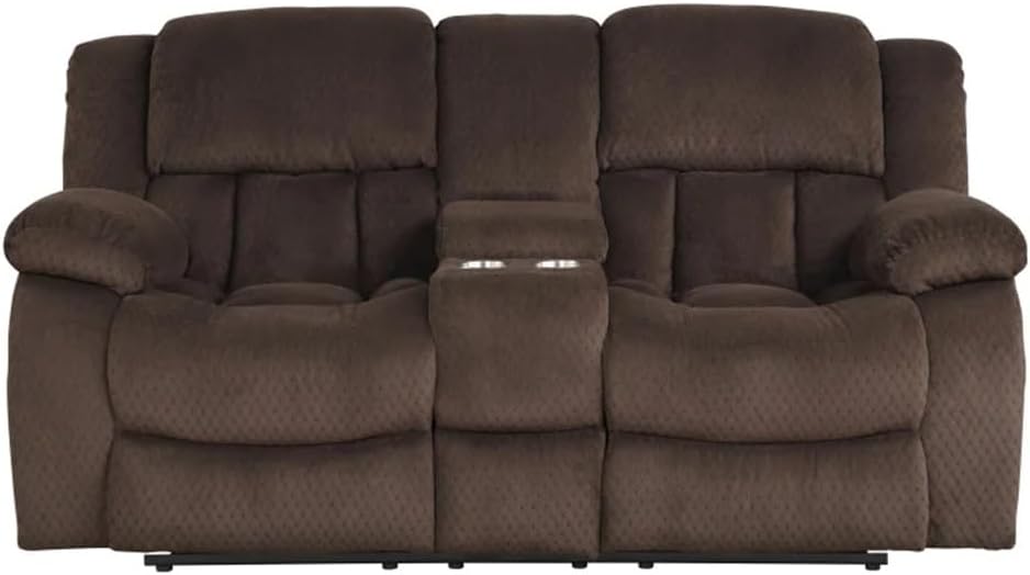 Manual Recliner Loveseat Made with Chenille Fabric in Brown(D)
