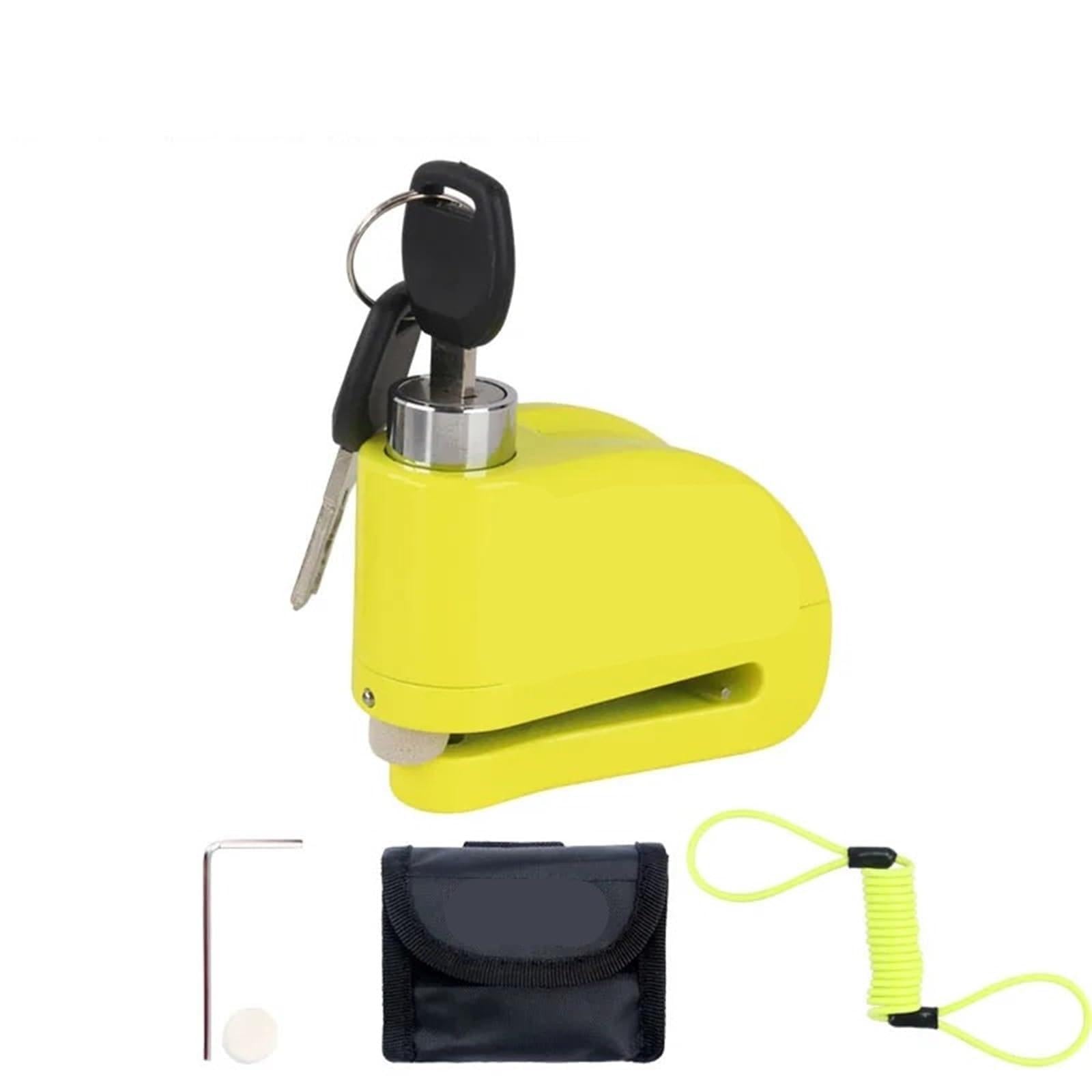 Lucchetto Corda di promemoria antifurto di sicurezza per freno a disco per scooter, blocco allarme moto in lega di alluminio Serratura Antiscass(Yellow Package B)