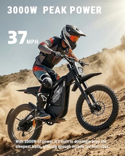OUXI Electric Dirt Bike for Adults, Peak 3000W Electric Motorcycle with 48V 30AH Removable Battery, Max 37 MPH E-Bike, D - Additional View