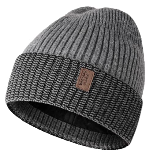 Image of Wmcaps Warm Beanie for Men Women, Fleece Lined Beanie Warm Winter Caps Unisex Fashion Knit Cuffed Cap