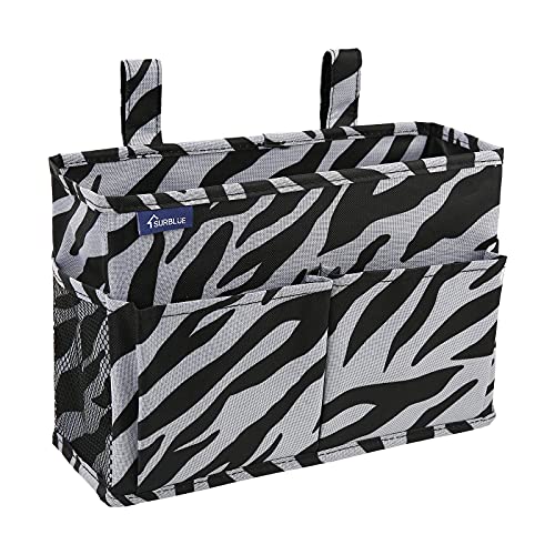Image of Surblue Bedside Caddy Hanging Organizer Storage Bag for Bunk and Hospital Beds, College Dorm Rooms, Baby Rails, Camp Chairs, Wheelchair - 4 Pockets, 2 Hooks (Small, Zebra)