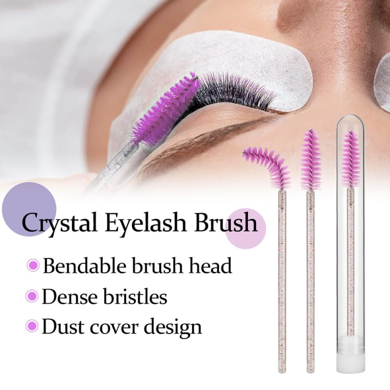 Hemobllo 5pcs Disposable Lash Wands with Colorful Crystal Handle, Eyelash Extension Makeup Applicators for Eye Brow and Lash Care, Portable Spoolies for Professional and Personal Use