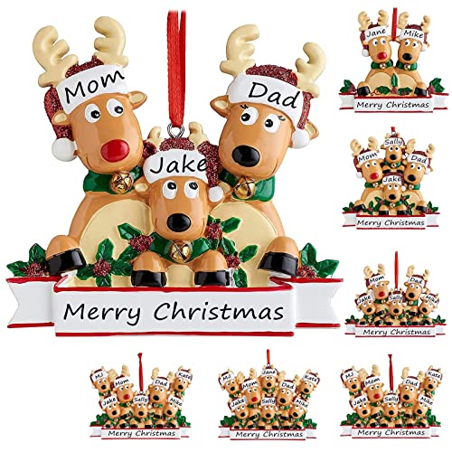 Adornos Navidad Personalizados con Nombre 2023 Elfo Familia de 2,3,4,5,6 y 7 Adornos de Navidad Personalizadas Colgante Navidad Decoraciones para Árboles de Navidad,Familia de 3