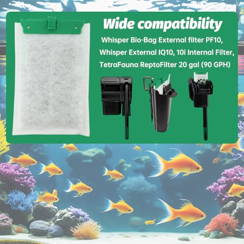Image of Kakalote 8pcs Aquarium Filter Cartridges, ReptoFilter 20 Gallons (90 GPH), Compatible with Whisper Bio-Bag PF10, IQ10, 10i, TetraFauna ReptoFilter, Green, 5.91x3.54inch