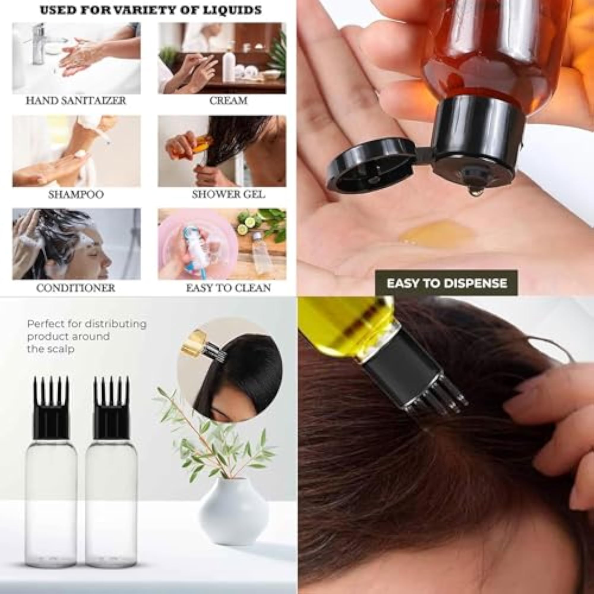 30ml Clear Plastic Comb Applicator Bottle with Flip Cap