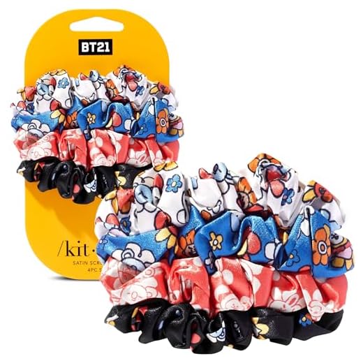 Kitsch x BT21 Satin Scrunchies for Women - No Crease Hair Ties for Girls | Scrunchies For All Hair Types and Textures, Perfect for Day or Night - 4 Pcs