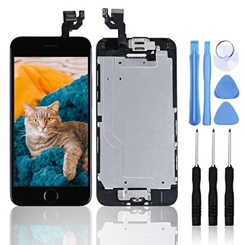 for iPhone 6 Digitizer Screen Replacement Black - Ayake 4.7 Full LCD Display Assembly with Home Button, Front Facing Camera, Earpiece Speaker Pre Assembled and Repair Tool Kits