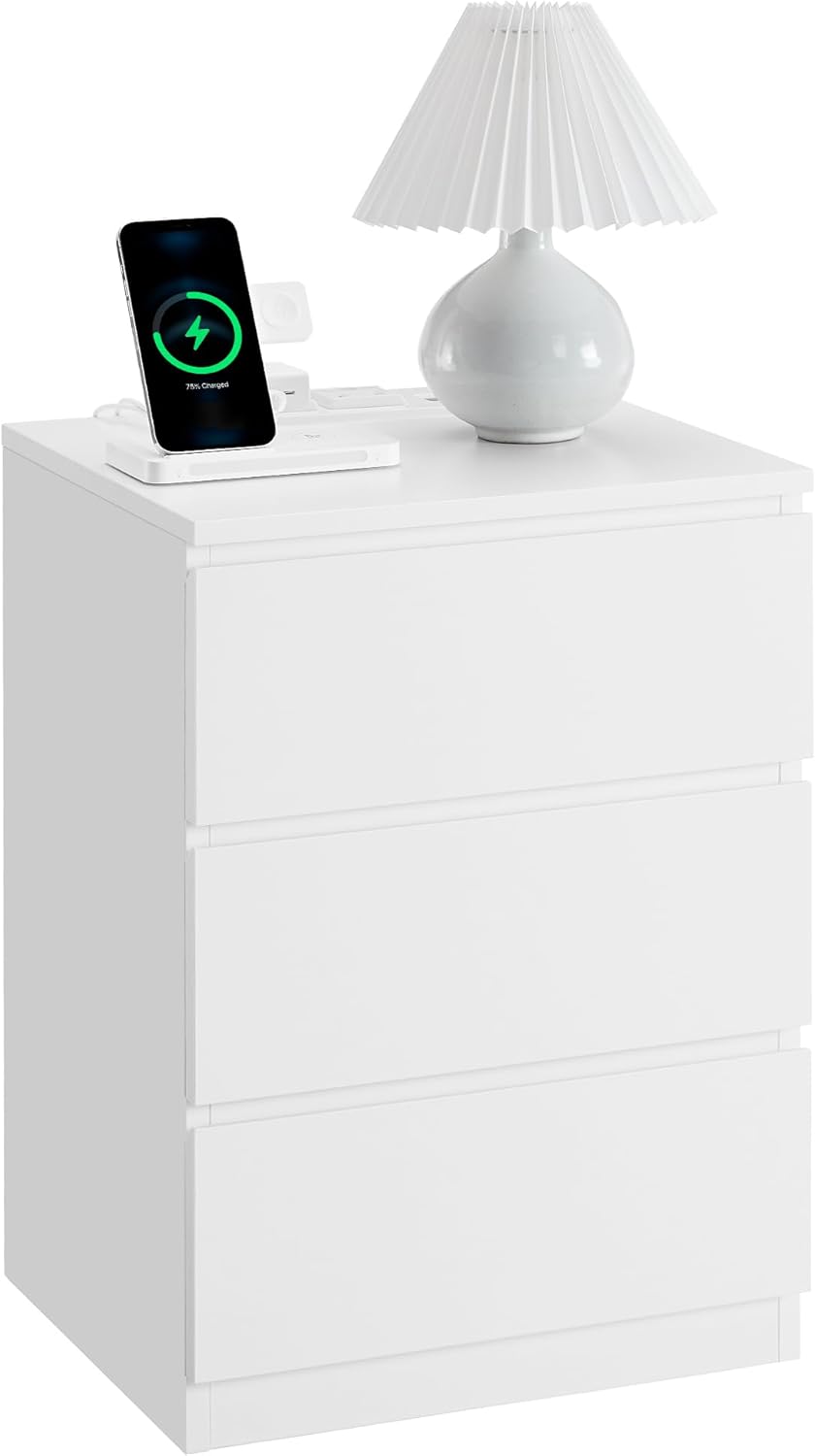 VASAGLE Nightstand with Charging Station, 2 AC Outlets and 2 USB Ports, Bedside Table, Side Table with 3 Drawers, Modern Style, 13.8 x 15.7 x 23.2 Inches, Cloud White ULET631W16 VASAGLE Nightstand with Charging Station, 2 AC Outlets and 2 USB Ports, Bedside Table, Side Table with 3 Drawers, Modern Style, 13.8 x 15.7 x 23.2 Inches, Cloud White ULET631W16