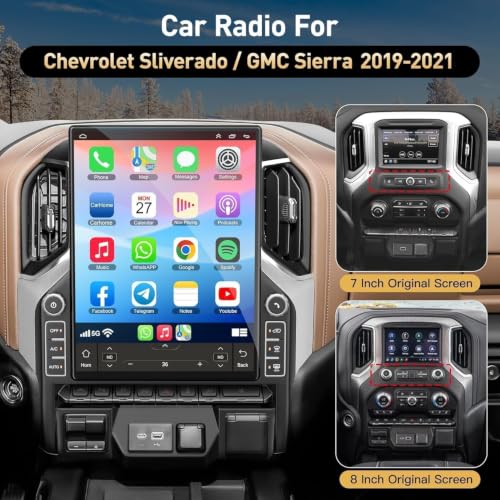 Image of 8-core 6G+128G Car Radio for Chevrolet Sliverado /GMC Sierra 2019 2020 2021, 15.6 Inch 2.5K IPS Touch Screen Upgrade Car Stereo with Carplay /Android Auto,GPS, WiFi, Bluetooth, FM.