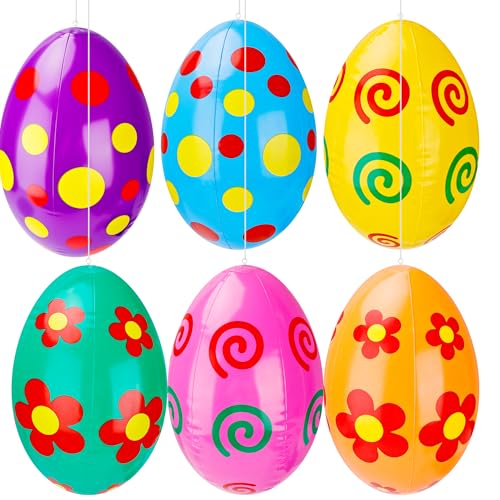 6 Pack Jumbo Inflatable Easter Eggs 16 Inch Colorful Blow up Easter Egg Ornaments for Indoor Outdoor Yard Garden Party (Color Style 2)