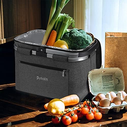 Pynhoklm 30L Cooler Bag Insulated Large Picnic Basket Picnic Bag Collapsible Lunch Bag Box with Soft Sided for Camping/Outdoor Activities/Family Travel/BBQ/Shopping