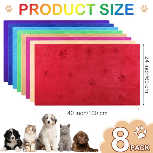 Image of 8 Pcs Dog Towel for Drying, 40 x 24 Inch, Dog Paw and Bone, Bright Color