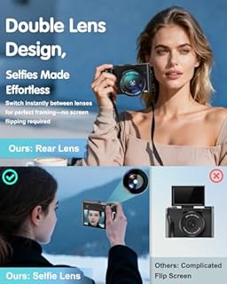 4K Digital Camera for Photography, 64MP Autofocus Vlogging Camera for YouTube with Front Rear Lens, Compact Travel Point and Shoot Camera with Flash, 16X Zoom, Anti-Shake, 32GB Card, 2 Batteries-Black