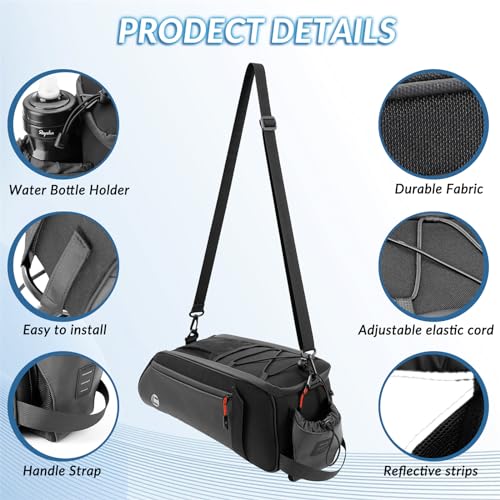 Image of WOTOW Rear Bike Rack Bag - 8L Waterproof Bicycle Trunk Bag with Water Bottle Holder, Reflective Panniers Bike Bags for Bicycles Saddle Back Seat Storage Cargo Luggage Pouch Shoulder Bag Women Men