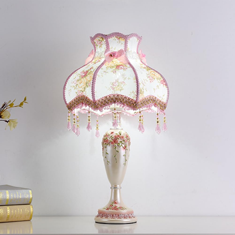 SEEAIRSHOP Pink Victorian Style Lamp Romantic Pastoral Fabric