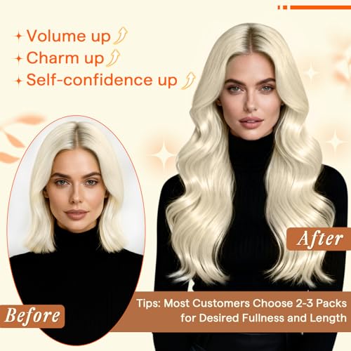 Image of Full Shine Butterfly Weft Hair Extensions 20 Inch 50G Platinum Blonde | Wedding Natural Blend, Invisible PU Holes Weft, Micro Bead Wear, Human Hair Feel, Seamless Coverage Solution for Women