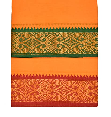 Image of TUNI MANI Men's Panchakacham Dhoti with Angavasthram Towel, Jari Border, 100% Cotton, Size: 9 X 5 (4.0mtr Dhoti, 2.25mtr Towel) (Unstitched)