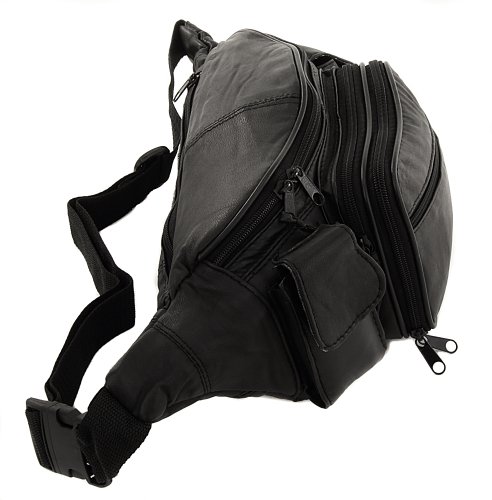 Roma Leathers New Large 8 Pocket Genuine Leather Waist Hip Lumbar Fanny Fannie Pack Bag Black with Dual Cell Phone Pockets and Dual Organizer (7089-BLK) - Thumbnail 5