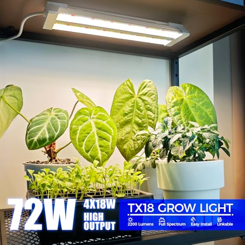 Image of Barrina TX18 1FT Grow Light, 72W(4 x 18W, 360W Equivalent), High PPFD, Full Spectrum with 660nm Red LEDs, Grow Light Strip for Indoor Plants with On /Off Switch, Mechanical Timer, Linkable, 4 Packs